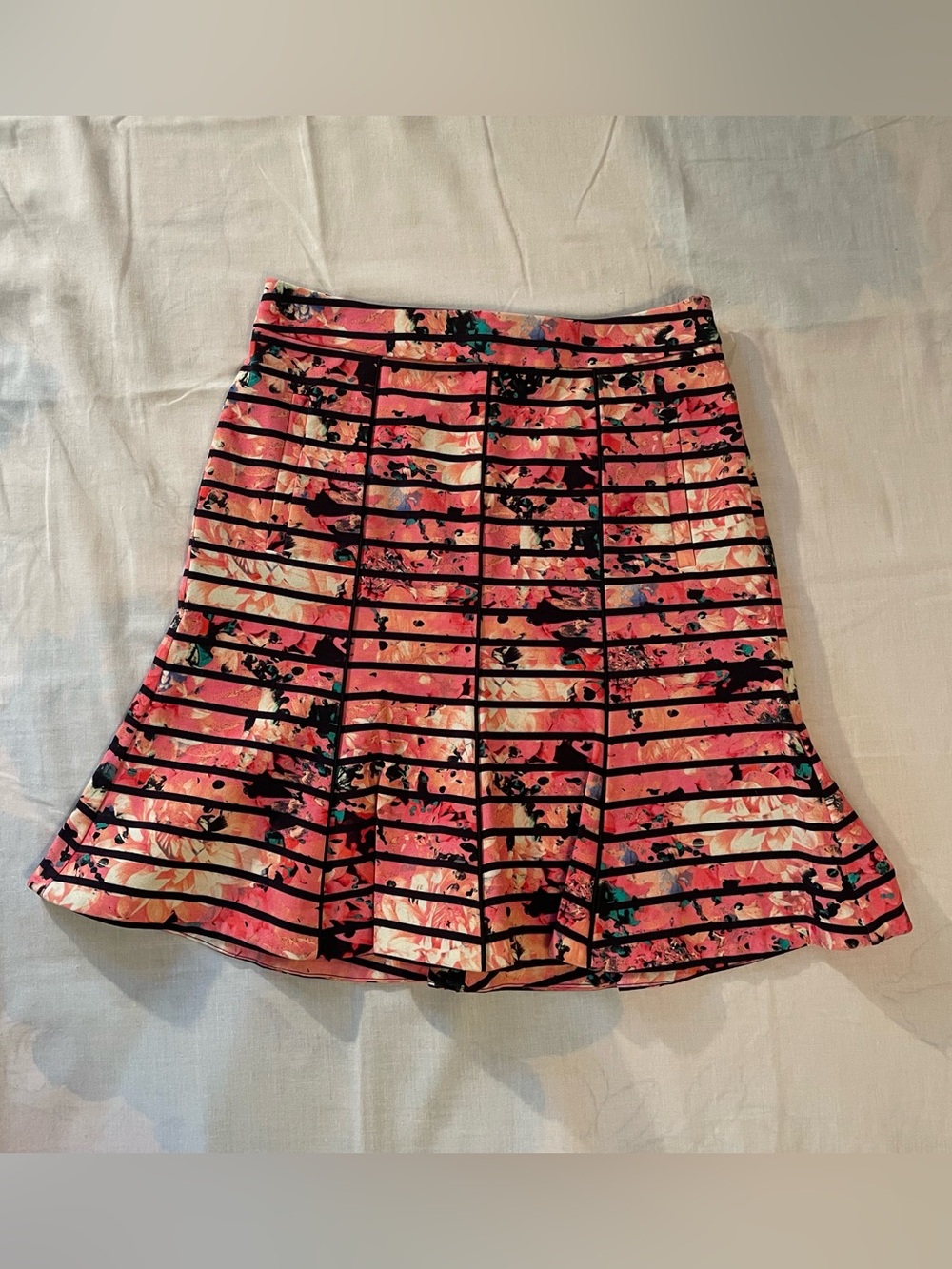 Banana Republic Pink Floral Stripe Skater Skirt
